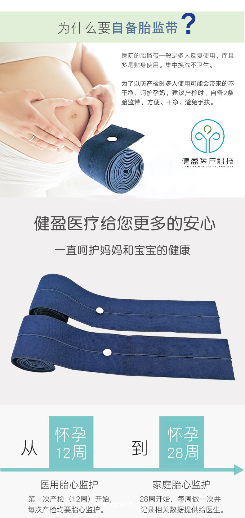 TJ06孕婦胎監帶產檢用品胎心監護腹帶扣眼松緊帶胎心監測綁帶